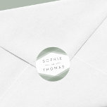 Sage Green Layered Geometric Wedding Classic Round Sticker<br><div class="desc">This modern wedding sticker features a sage green layered geometric design on the front featuring the names of the wedding couple. Personalise it by replacing the placeholder text. For more options such as to change the font, it's size and spacing between letters click the "Customise" button. *Please note that the...</div>