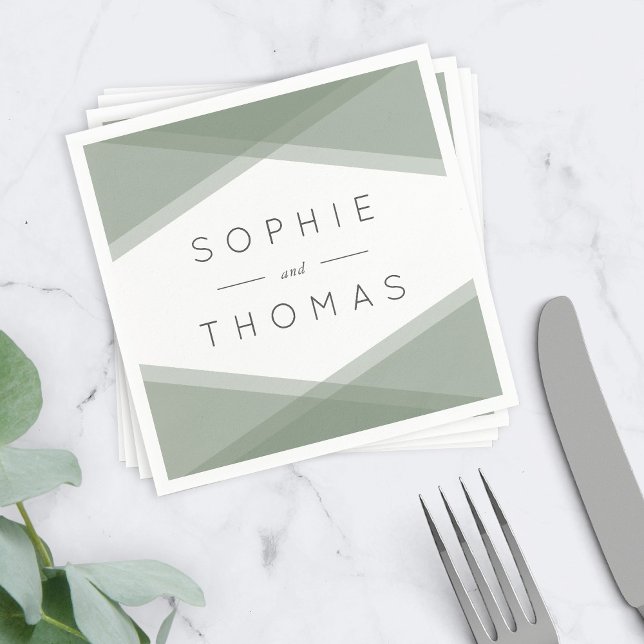 Sage Green Layered Geometric Wedding Napkin (Creator Uploaded)
