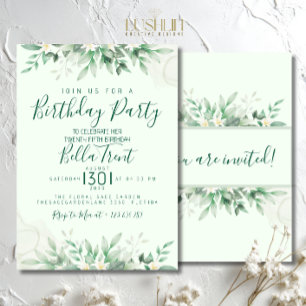 Sage Green Leaf Birthday Invitations