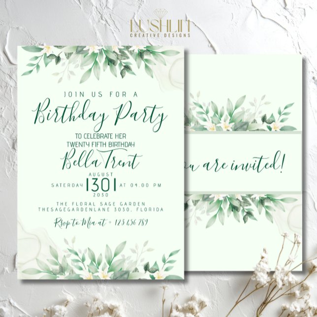 Sage Green Leaf Birthday Invitations (Creator Uploaded)