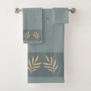 Sage Green Leaf Border Bathroom Towel Set