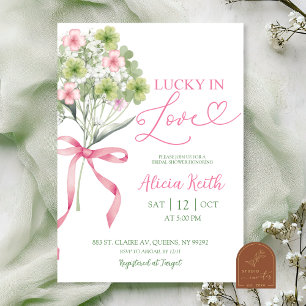 sage green leaf clover bouquet bridal shower invitation