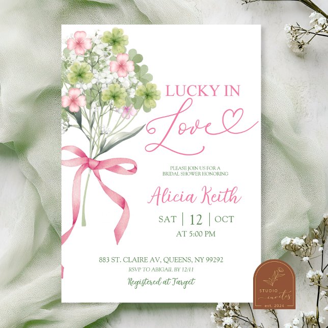 sage green leaf clover bouquet bridal shower invitation (Creator Uploaded)