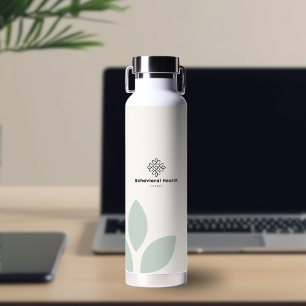Sage Green Leaf Cream Counselor Behavioral Health Water Bottle