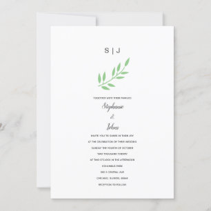 Sage Green Leaf Grey Monograms Name Boho Wedding Invitation