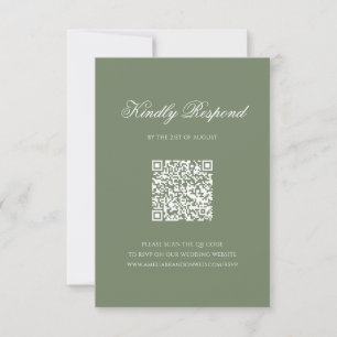 Sage Green Leaf Monogram Crest QR Code Wedding RSVP Card