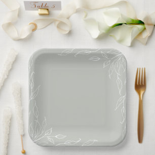 Sage Green Leaf Motif Thanksgiving Party Paper Plate