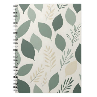 Sage Green Leaf Pattern | Botanical Spiral Noteboo Notebook