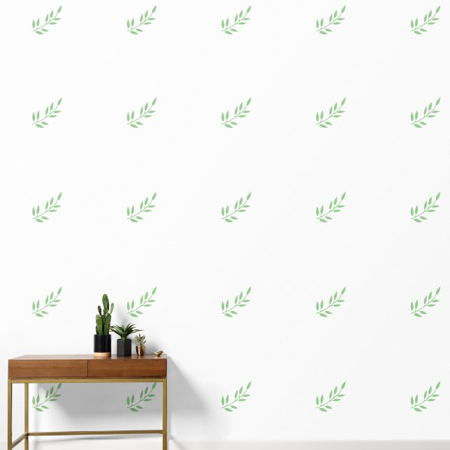 Sage Green Leaf Patterns Garden Greenery White Wallpaper (Hallway)