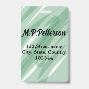 Sage green leafy add name address text pattern boh ID badge