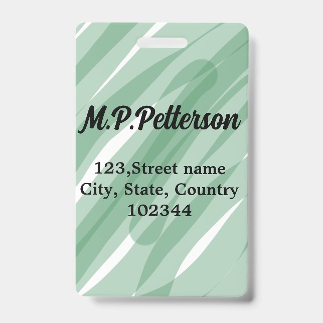 Sage green leafy add name address text pattern boh ID badge (Front)