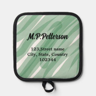 Sage green leafy add name address text pattern boh pot holder