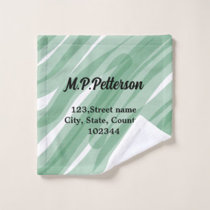 Sage green leafy add name address text pattern boh wash cloth