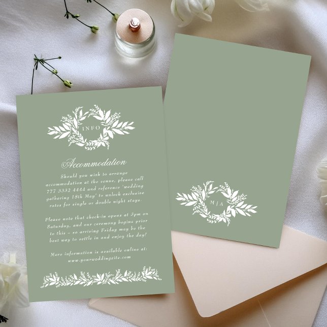 sage green leafy classic wreath wedding extra info enclosure card (Creator Uploaded)