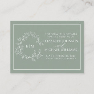 Sage Green Leafy Crest Monogram Coronavirus Detail Enclosure Card