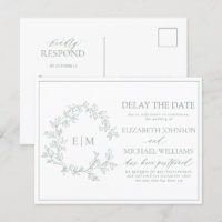 Sage Green Leafy Crest Monogram Delay The Date