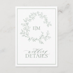Sage Green Leafy Crest Monogram Wedding Enclosure  Card