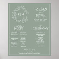 Sage Green Leafy Crest Monogram Wedding Program