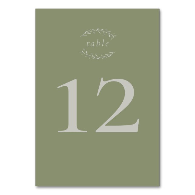 Sage Green Leaves and Berries Wedding Table Number (Front)