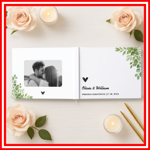 Sage Green Leaves Greenery Floral Wedding Guest Book