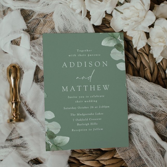 Sage Green Leaves Greenery Wedding Invitation (Creator Uploaded)
