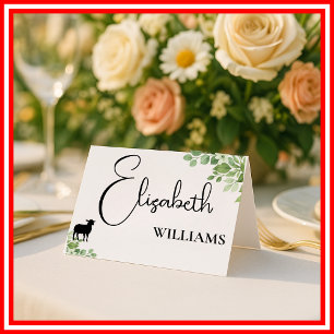 Sage Green Leaves Lamb Menu Wedding Table Cards