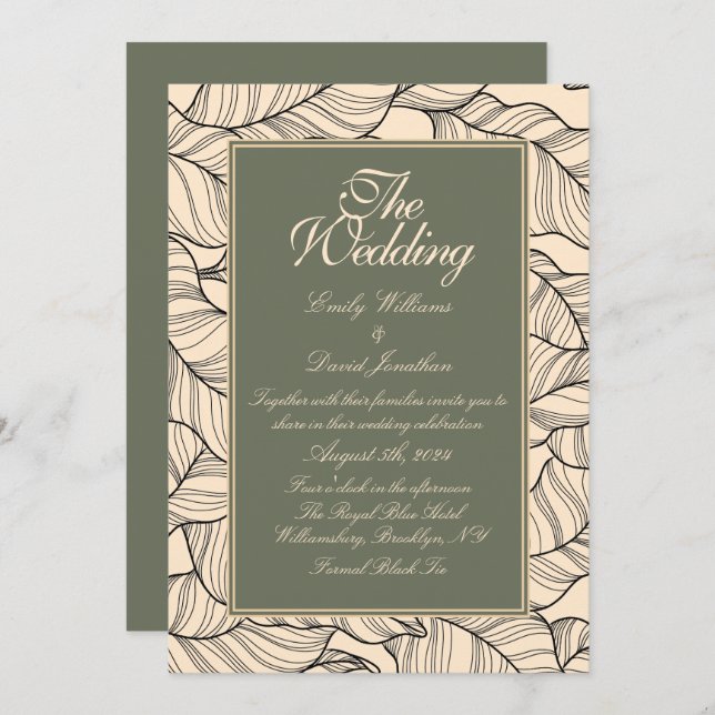 Sage Green Leaves Line Art  Invitation (Front/Back)