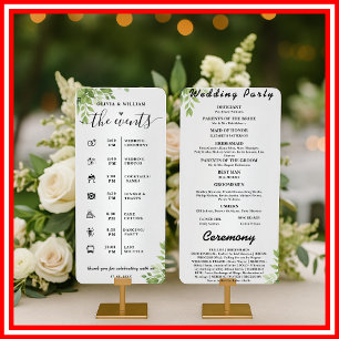 Sage Green Leaves Order of Events Wedding Program Invitation
