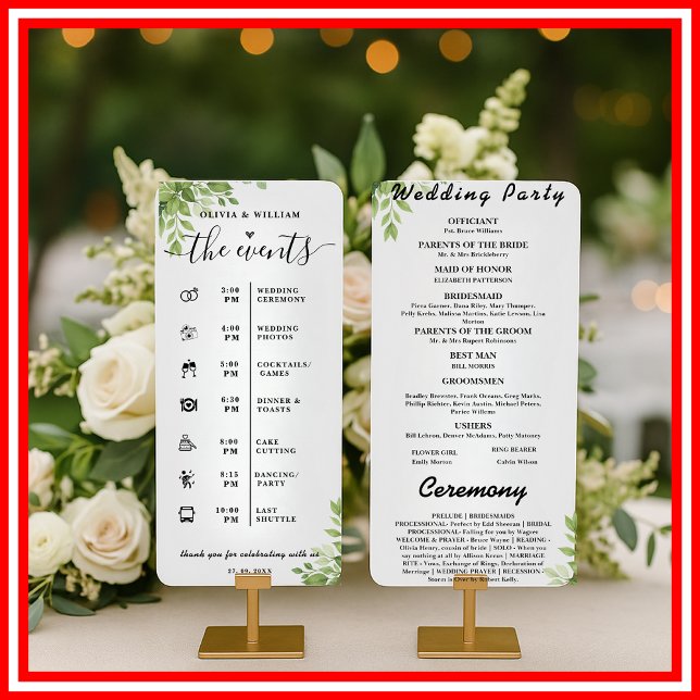 Sage Green Leaves Order of Events Wedding Program Invitation (Creator Uploaded)