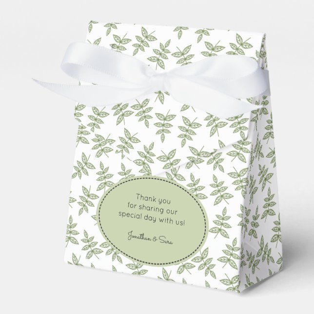 Sage Green Leaves Pattern Thank You Favour Box (Front Side)