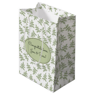 Sage Green Leaves Pattern Wedding Medium Gift Bag