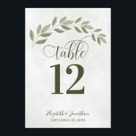Sage Green Leaves Rustic Wedding Table Number<br><div class="desc">These beautiful wedding table number cards feature a rustic design with a border of hand painted sage green watercolor leaves on a marbled background. The lettering is done in modern script font and the elegant foliage and greenery is perfect for adding style and class to your wedding reception while helping...</div>