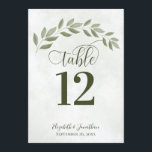 Sage Green Leaves Rustic Wedding Table Number<br><div class="desc">These beautiful wedding table number cards feature a rustic design with a border of hand painted sage green watercolor leaves on a marbled background. The lettering is done in modern script font and the elegant foliage and greenery is perfect for adding style and class to your wedding reception while helping...</div>