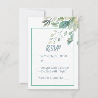 Sage Green Leaves Simple Greenery Wedding RSVP Card