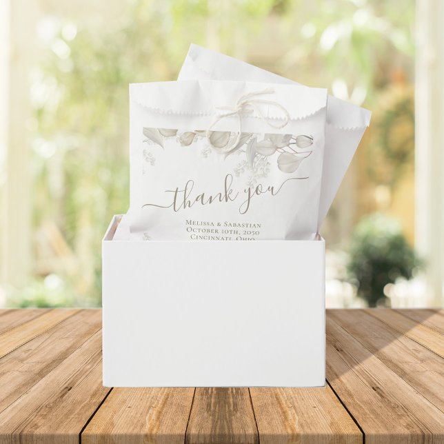 Sage Green Leaves Wedding Favour Treat Bags (Wedding favor bag with elegant greenery and foliage.)