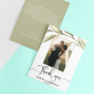 Sage Green Leaves Wedding Thank you card