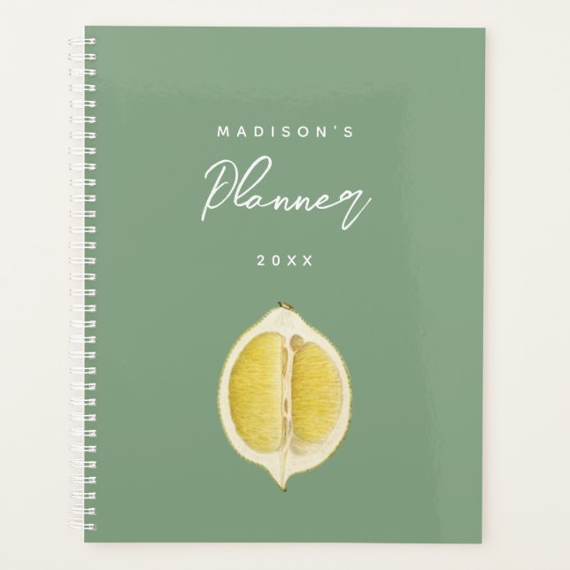 Sage Green & Lemon Script Modern Planner Diary (Front)