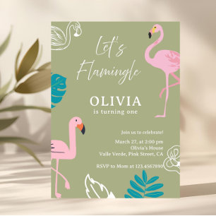 Sage Green Let’s Flamingle Flamingo Birthday Invitation