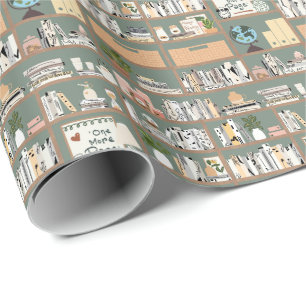 Sage Green Library Bookshelf  Wrapping Paper