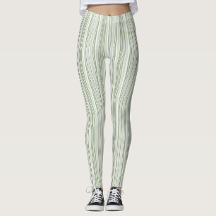 Sage Green (Light, Medium, Dark) and White Striped Leggings