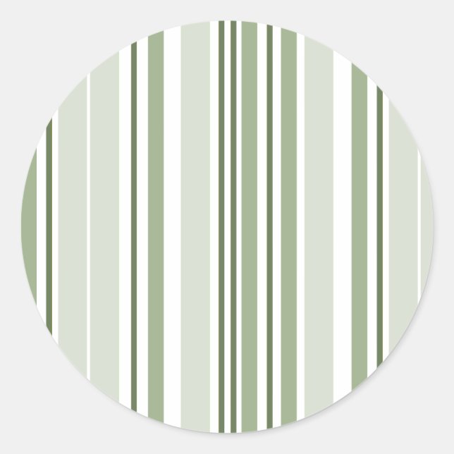 Sage Green (Light, Medium, Dark) and White Stripes Classic Round Sticker (Front)