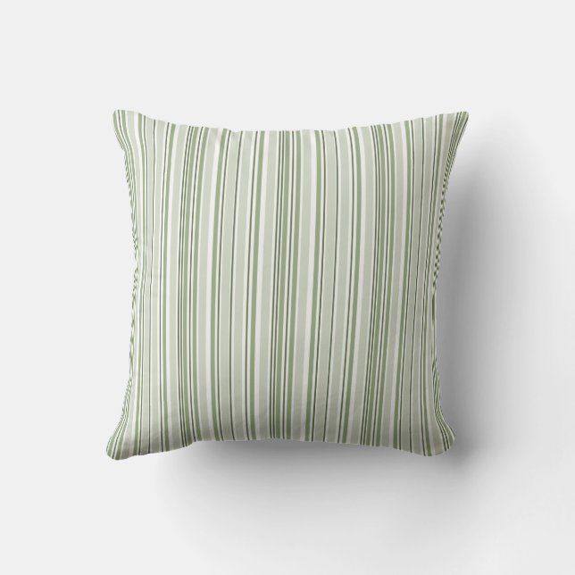 Sage Green (Light, Medium, Dark) and White Stripes Cushion (Back)