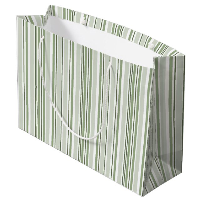 Sage Green (Light, Medium, Dark) and White Stripes Large Gift Bag (Back Angled)