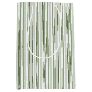 Sage Green (Light, Medium, Dark) and White Stripes Medium Gift Bag