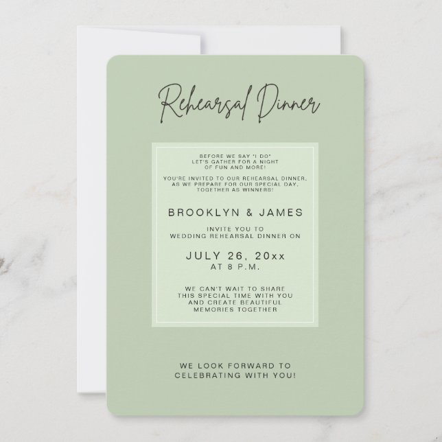 Sage Green Light Wedding Rehearsal Dinner Invitation (Front)