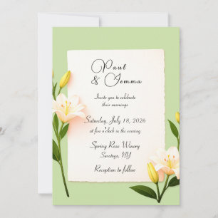 Sage Green Lily Floral Wedding Invitation