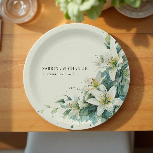 Sage Green Lily Valley Elegant Floral Wedding Paper Plate (Creator Uploaded)