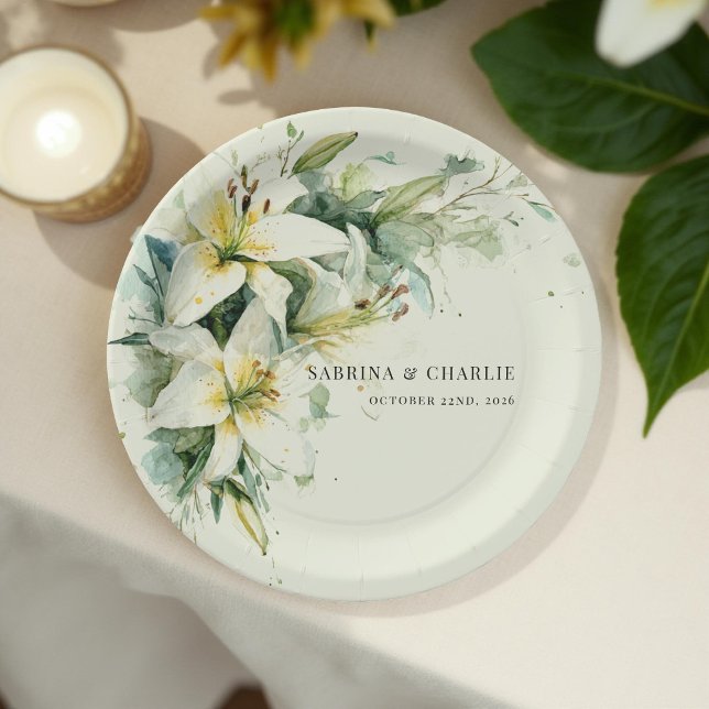 Sage Green Lily Valley Elegant Floral Wedding Paper Plate (Creator Uploaded)