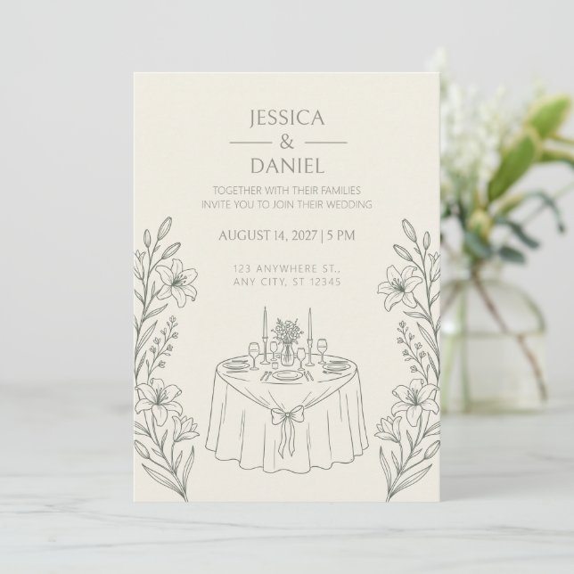 Sage Green Lily Wedding Celebration Invitation (Standing Front)