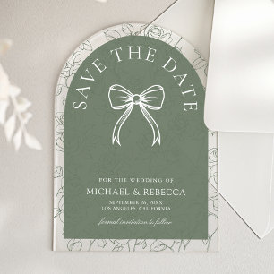 Sage Green Line Art Bow Wedding Save the Date Acrylic Invitations